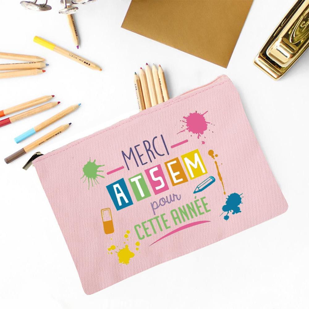 Merci Atsem Printed Makeup Bag Travel Neceser Toiletries Storage Pouch Pencil Bags Graduate Gift for Atsem Teacher's Day Present