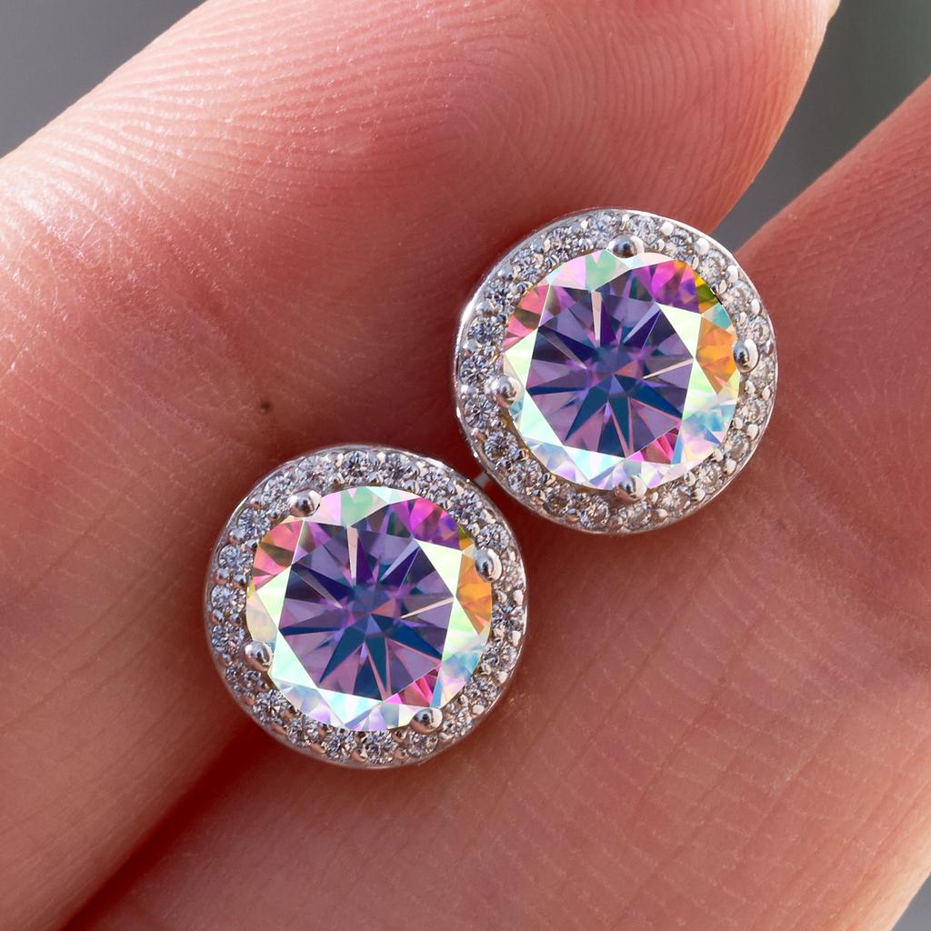 925 Silver 1 Carat Moissanite Round Earrings Engagement Wedding Daily Work Party Travel Luxurious Gift For Women