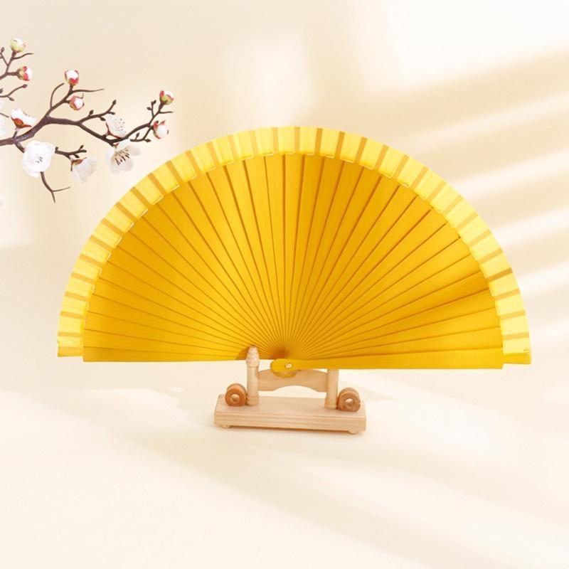 Vintage Wooden Hand Fan Wedding Dance Solid Color Plain Folding Fan Elegant Handhelds Dancing Show Performances