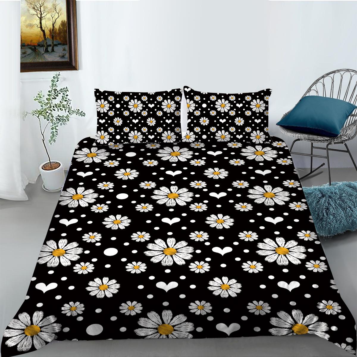 

Комплект постельного белья с 3D-принтом «Ромашка», белый пуховый пододеяльник, наволочка из 2/3 предметов, покрывало для кровати размера «king-size» для женщин и девочек, подарок Cama 90 --155x220cm