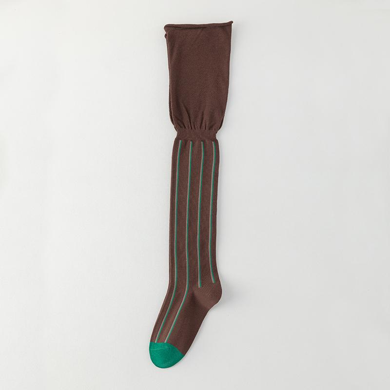 

Осенне-зимние женские носки с вертикальными полосками, свободные чулки длиной до колена из хлопка кофейный