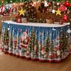 Large Table Skirt for Parties Christmas Skirt, Santa Claus Elk Prints, Elastic Edge, Dining Decor, Linens Elf Xmas Tree Festive Home Holiday