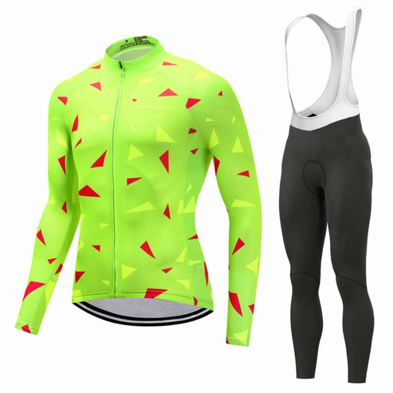 Mens Long Sleeve Cycling Jersey Set Breathable Quick Dry Bike Riding Sportswear