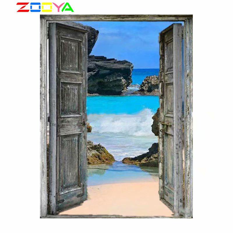 

ZOOYA 5D DIY Алмазная картина Дверь Пейзаж Полный квадратный дрель Алмазная художественная вышивка Приморский вышивка крестом Домашнее украшение