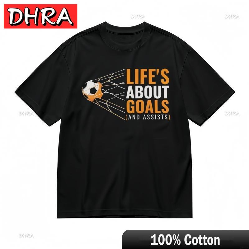 Unisexs Breathable Classic TShirt LIFES ABOUT GOALS AND ASSISTS Graphic Tee Graphic Adult Clothes Slogan Tees Tops for Vacation S