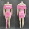 Europe, America, New, Mesh Hollow Splicing Elastic Pleated One-word Collar Tube Top Slim Dress