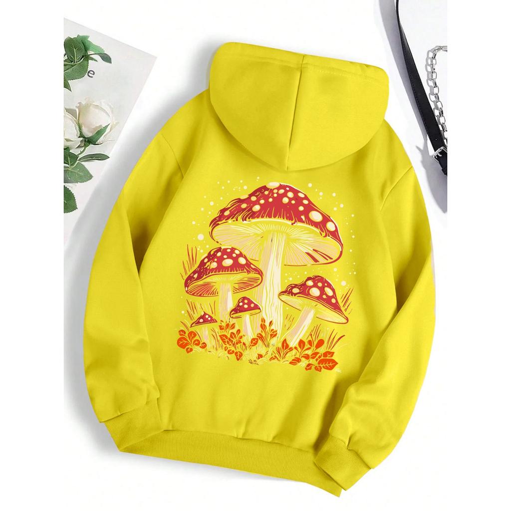Red mushroom personality graphic hoodie ladies Harajuku casual sweatshirt fashion hooded autumn