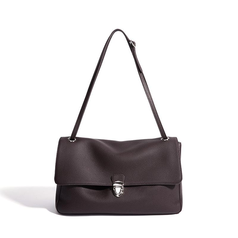 First layer cowhide messenger bag women's large-capacity underarm bag commuting light luxury portable shoulder bag