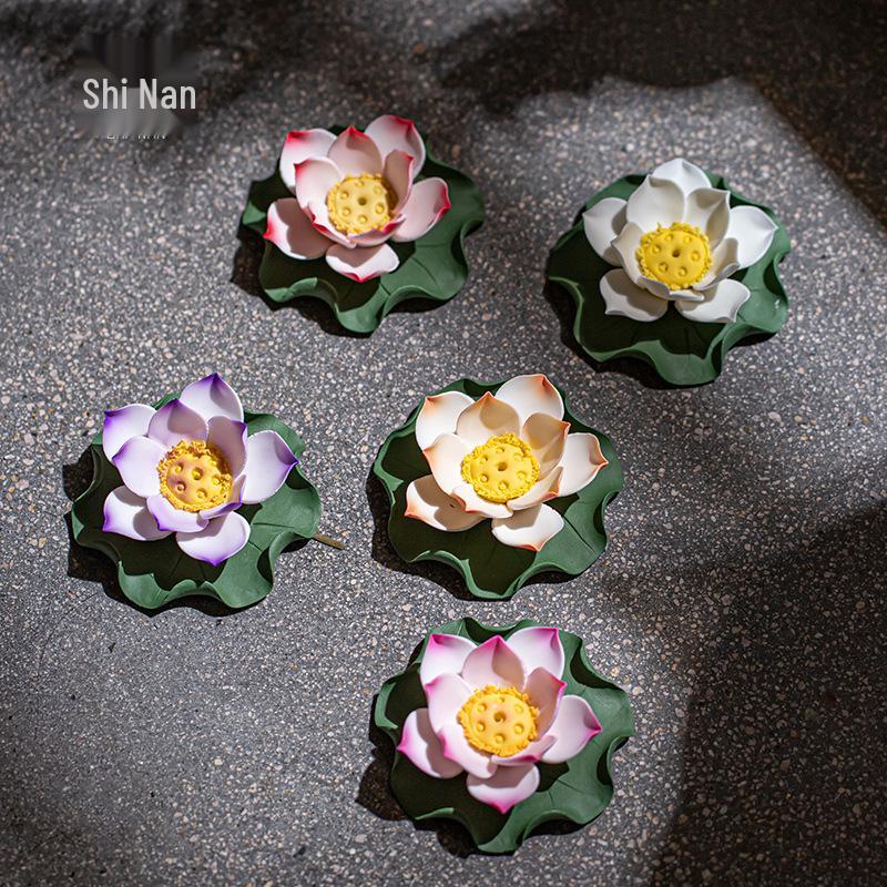 Handmade Ceramic Lotus Incense Holder for Indoor Use