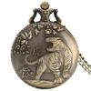 Bronze 12 Zodiac Signs Ancient Tiger Animal Quartz Pocket Watch Antique Chinese Collections Birthday Necklace Gift for Men Women