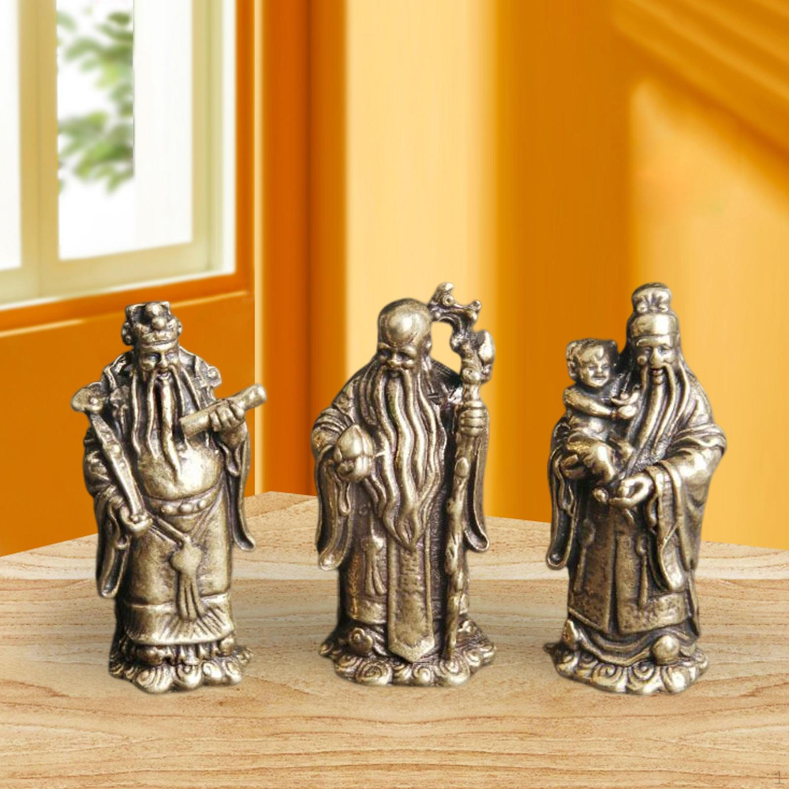 

Old Brass Statue, Immortals Ornaments Luk Sau Figurine Adorn Chinese Feng Shui for Bedroom Decor