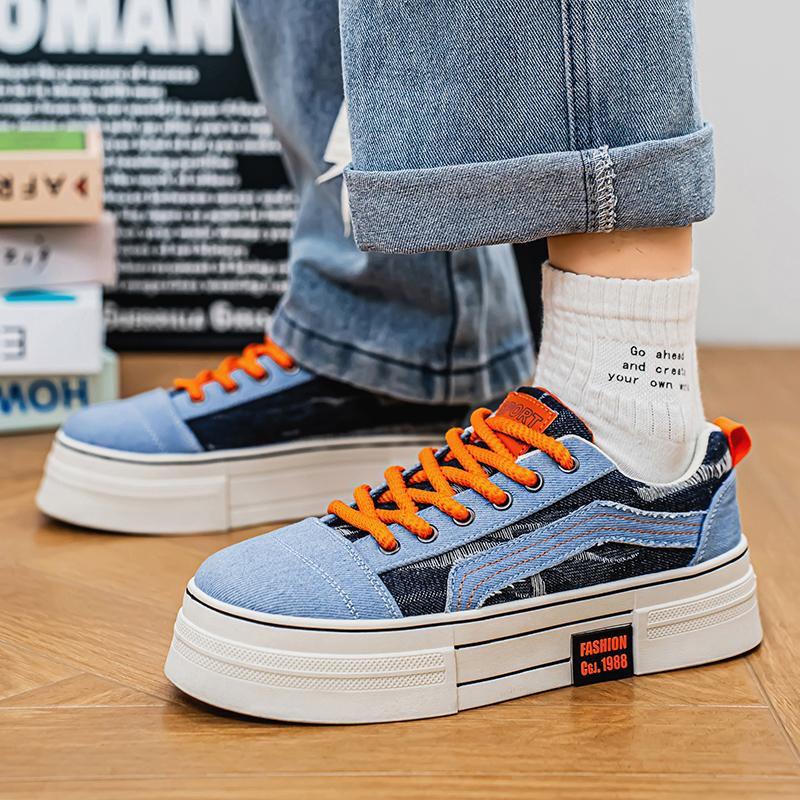 Men’s Blue Sports Shoes Casual Canvas Shoes Street Style Sneakers Students Over Sized Black Skateboard Shoes