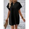 2026 New Women's Spring Summer Solid Color Round Neck Loose Fit Short Sleeve Pocket Casual Beach Dress
