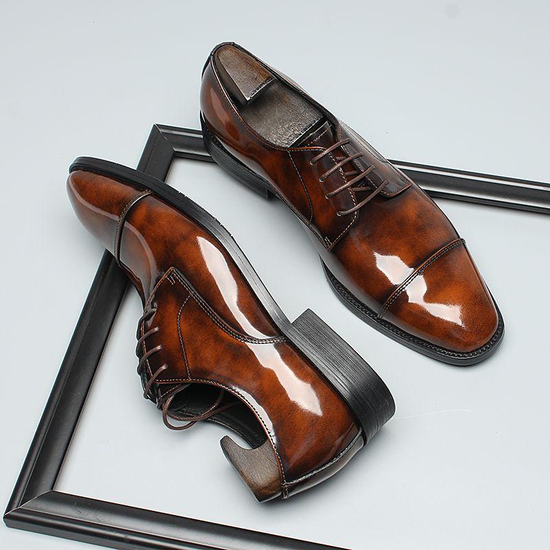 Mocasini din piele de vacă de înaltă calitate, lucrați manual, stil britanic, cu trei articulații, de primăvară, pentru bărbați, pentru afaceri, nuntă, lac-up