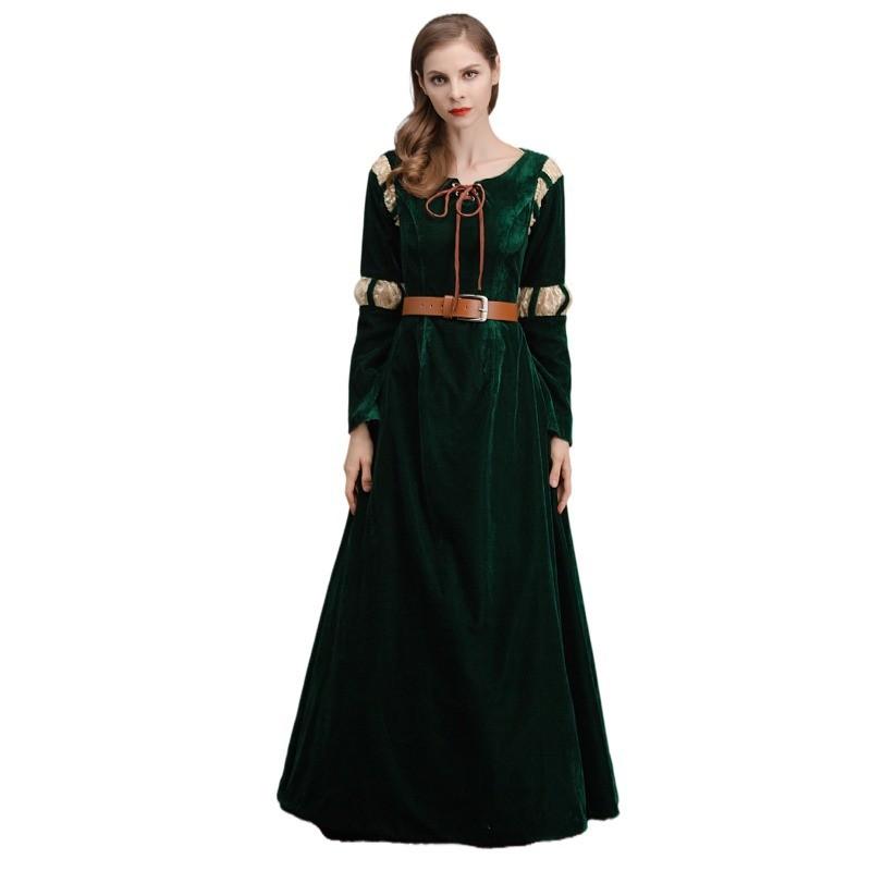 Brave Merida Theme Halloween Costume For Women With Cotton Blend Long Dress And Belt