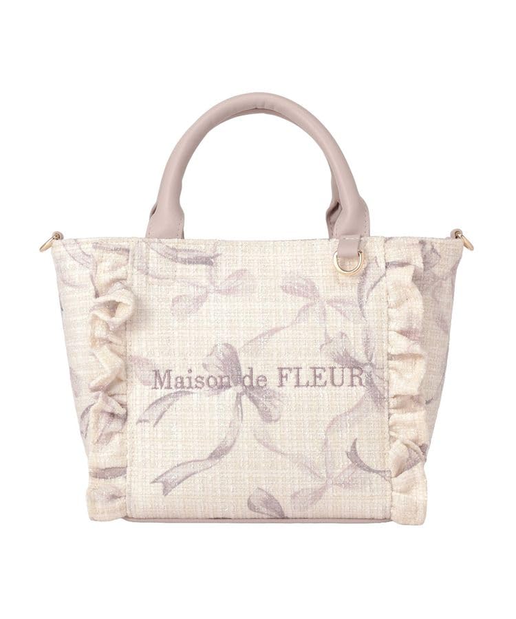 Maison de FLEUR Tweed Ribbon Print 08001143000 2-Way Bag, Small, Pink, F, Handbag, розовый