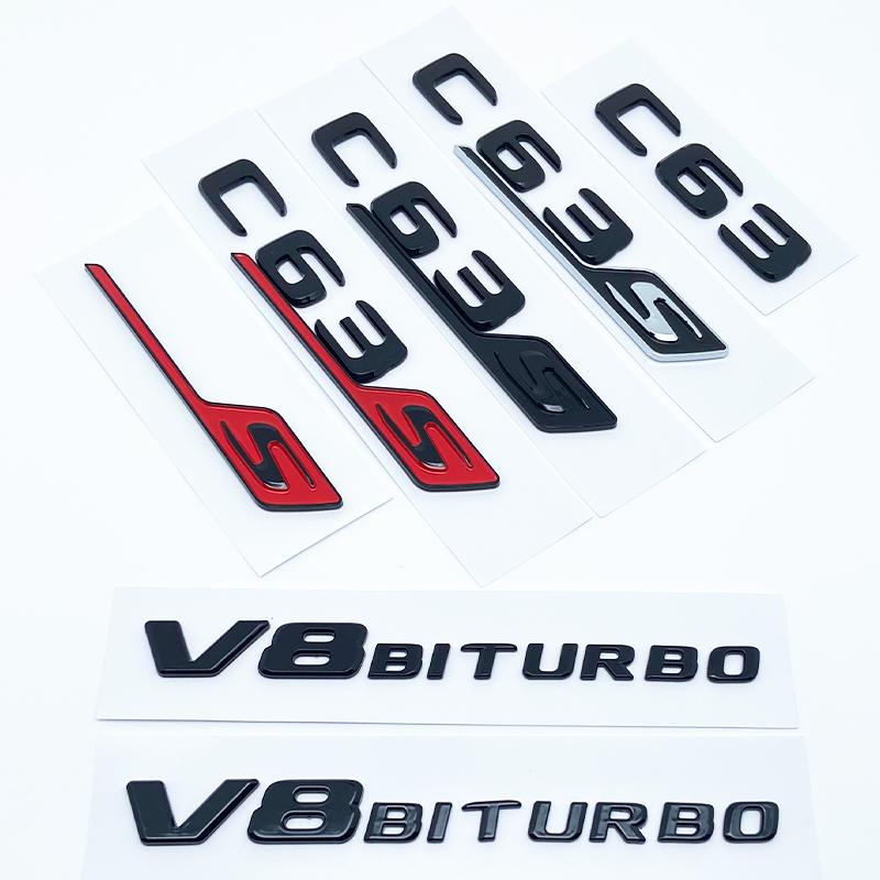 Letters Numbers Emblem C63 C63s V8Biturbo for Mercedes Benz AMG Car Fender Trunk Rear C205 S205 W205 Logo Sticker