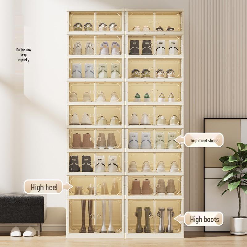 Foldable No-Assembly Shoe Cabinet: Magnetic, Transparent, Dustproof, Large Capacity, Thickened Design for Home Use.