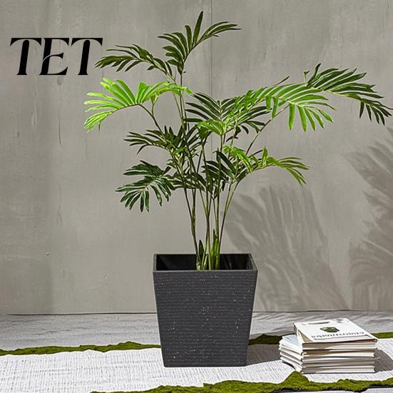 Heavy Duty Garden Pot Square Plastic Flower Pot, Stone-Look Planter with Drainage Hole, Modern Plant Minimalist Style Container for Indoor Outdoor
