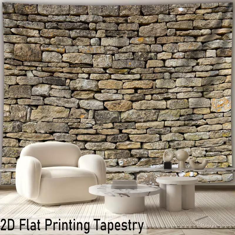 2D Rustic Stone Wall Backdrop, Vintage Brick Rock Wall Tapestry for Photo Booth