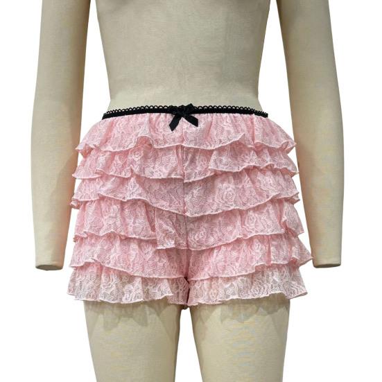 Women Summer Shorts Multi-layered Scattered Hem Ruffle Lace Trim Beach Shorts Lolita Style