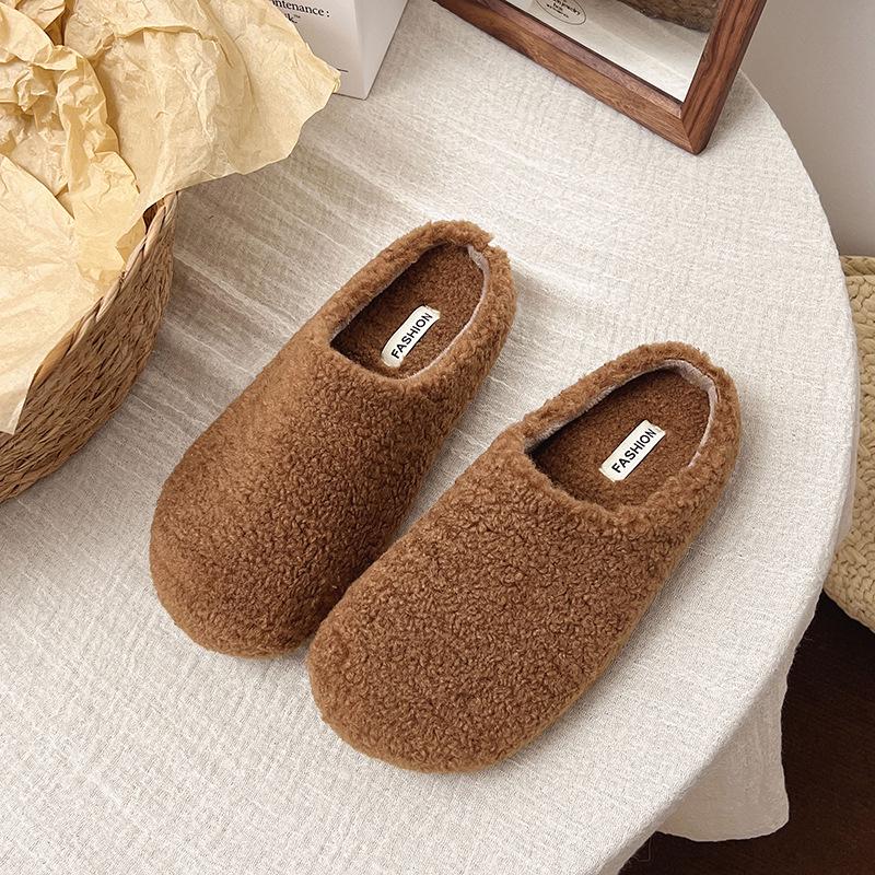 Baotou Warm Cotton Retro Slippers – Postpartum Casual Velvet Fluffy Half-Slippers for Home