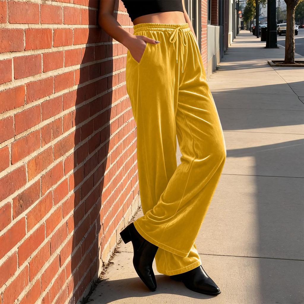 Damen Samt Casual Hose Lockerer Schnitt Elastischer Bund Kordelzug Lounge Hose Geeignet für den Alltag und zur Entspannung zu Hause