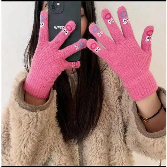 Funny Expression Fingerless Touchscreen Gloves for Women - Warm Knitted Wool for Autumn and Winter Cycling