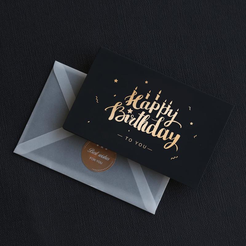 Black Birthday Greeting Card Bronzing Invitations Postcard Wishes Blessing Message Cards Small Card Blank with Envelope