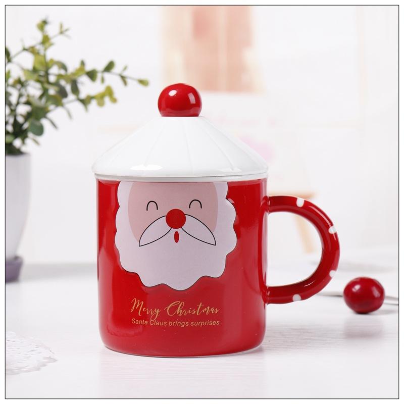 New Santa Claus Ceramic Cup Creative Christmas Spoon Mug Water Cup 301-400ml