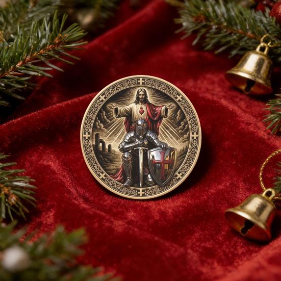 Helig Beskyddare Kristet Utmaningsmynt Riddare Bön Design Minnesmynt Tro Symbolik Andlig Gåva
