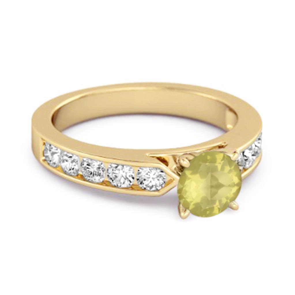 Lemon Quartz Round Solitaire Statement Ring -925 Sterling Silver Gold Vermeil