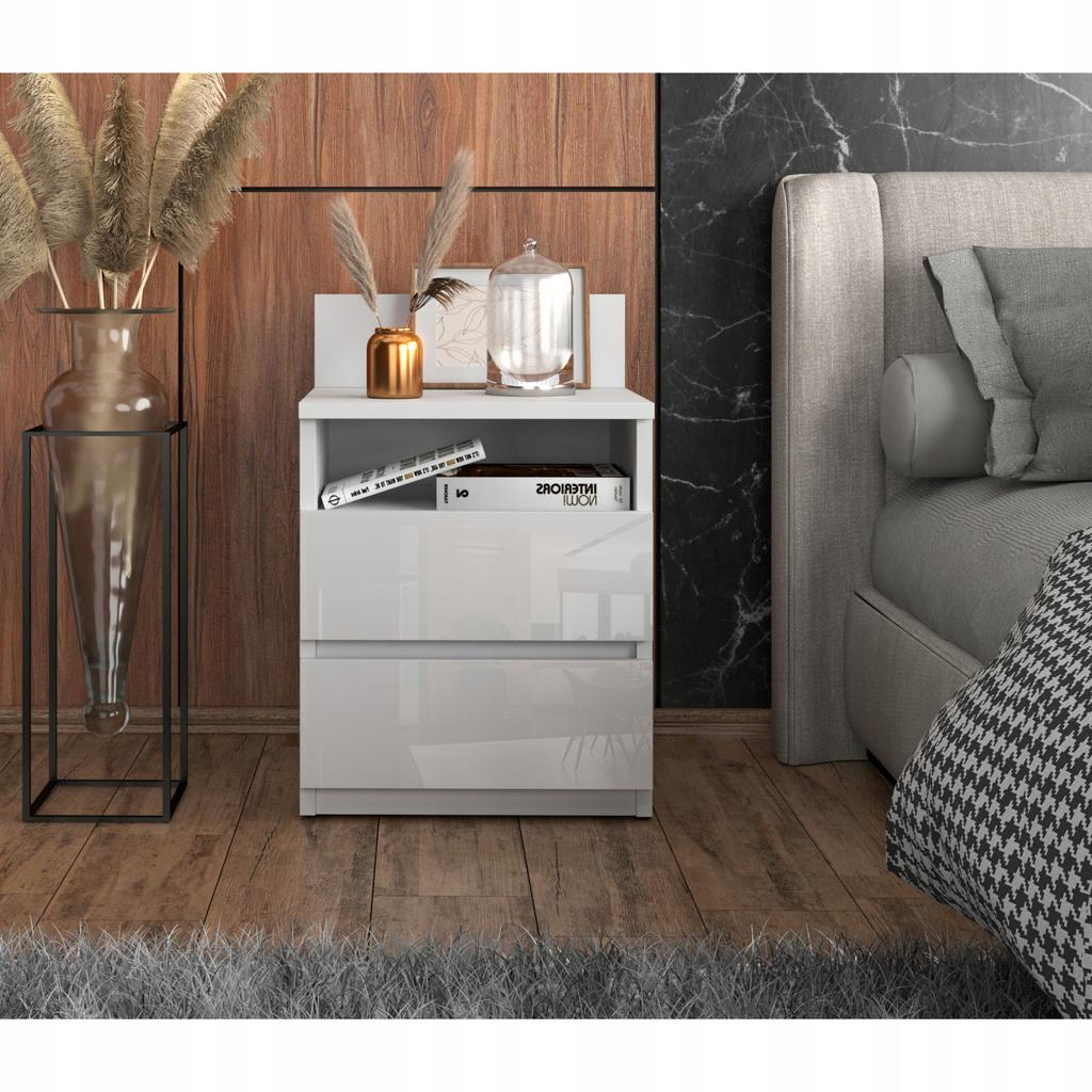 Nightstand White Gloss Nightstand 40cm 2S Shelf Loft Bedroom Furniture