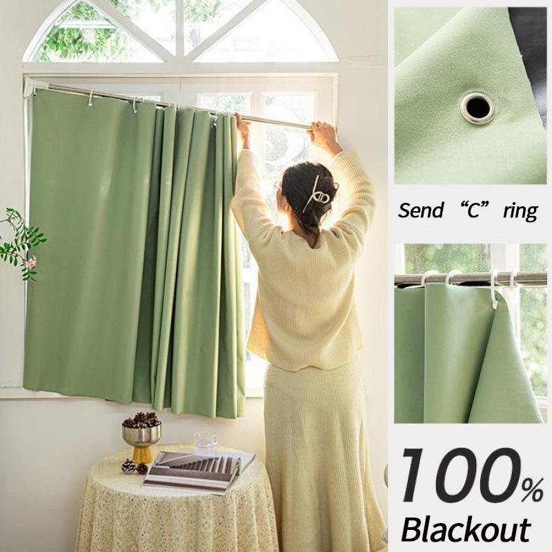 Solid Blackout Curtain with Grommets Kitchen Short Curtain Panels Bedroom Blackout Draperies UV Proof Privacy Protection Curtain