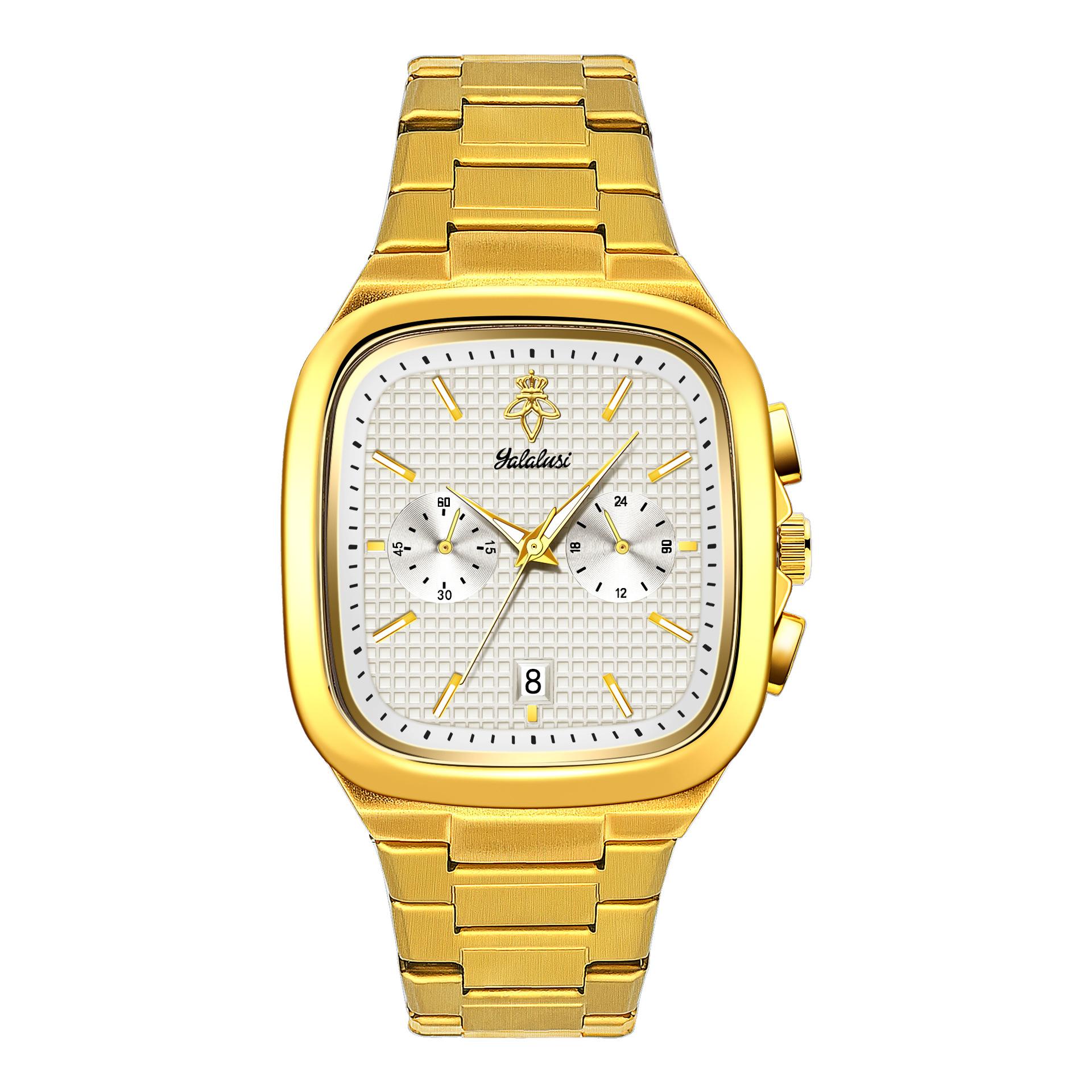 

Ylalusi Luxury Gold Shell Square Multi-Function Men S Watch, Three-Eye Chronograph Waterproof Business Sports Watch