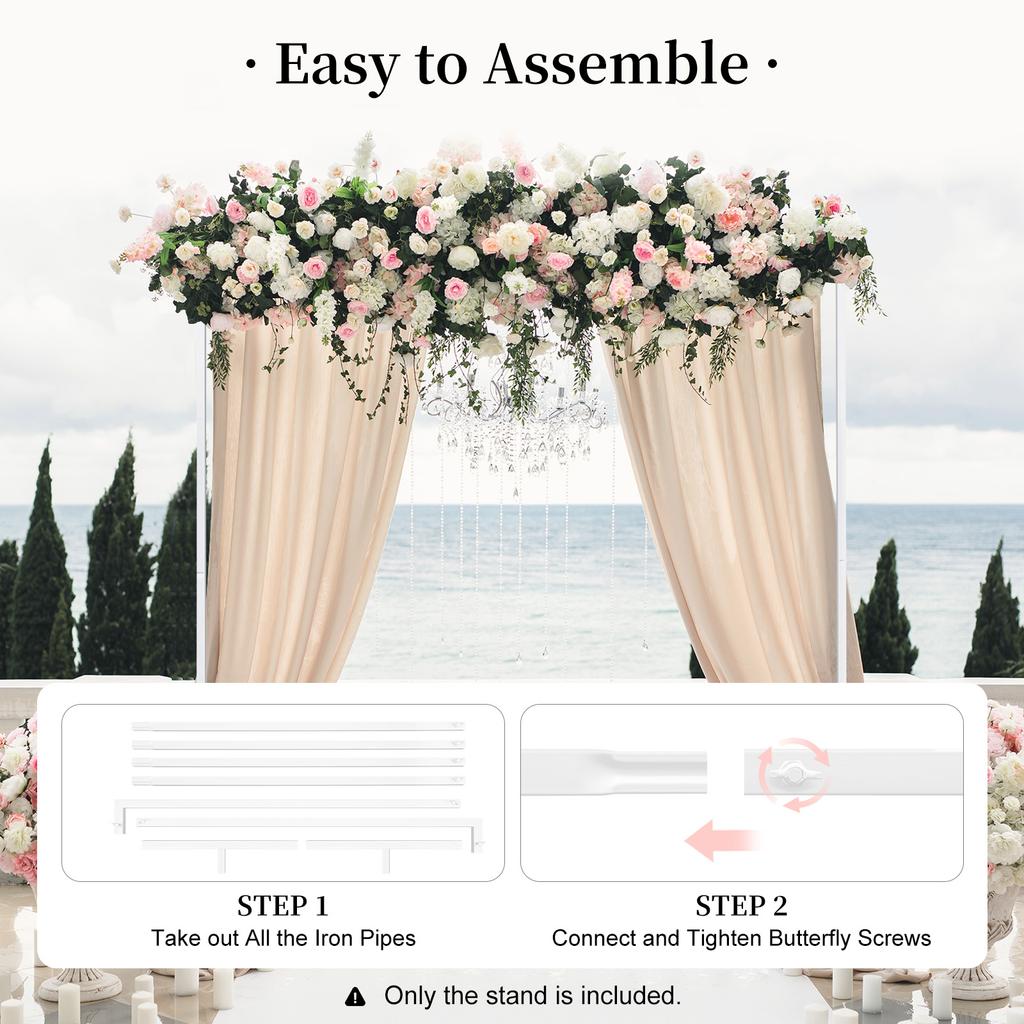 White Square Wedding Arch Stand Iron Adjustable Height for Party Backdrop Decor