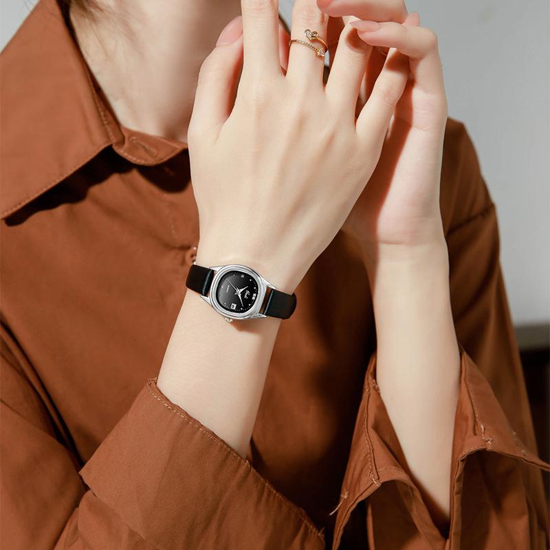 Small Student Watch Niche High-End Calendar Watch Women'S Light Luxury High-Value Oval Watch