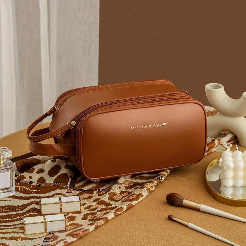 Double Zipper Makeup Pouch Bag Multifunction Travel Wash Bag PU Leather Cosmetic Bag  Female/Girls