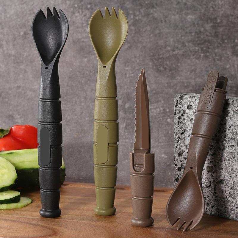 3-i-1 Utomhus Campingbestickset Kompakta Korrosionsbeständigt Stål Gaffel Sked Kombinationer för Ryggsäcksvandring Vandring och Picknicks