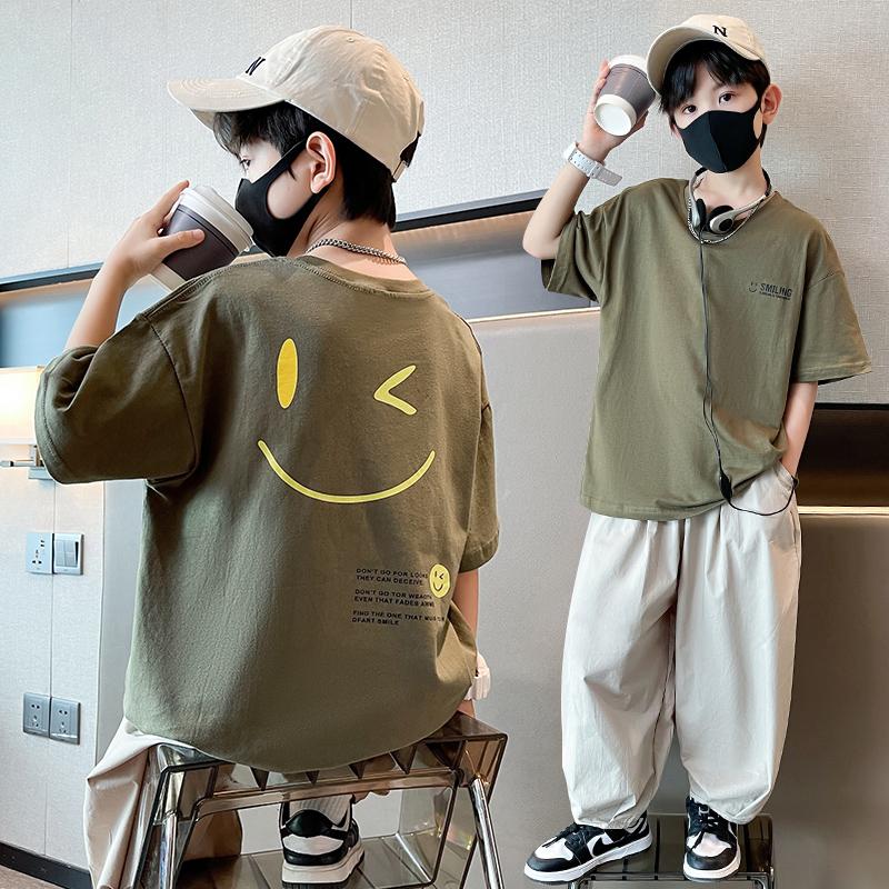 Teenager Kinder Sommer Sets für Jungen Kleidung Baumwollset Mode Kinder Locker Schönes T-Shirt+ Laternenhose Set Outfit