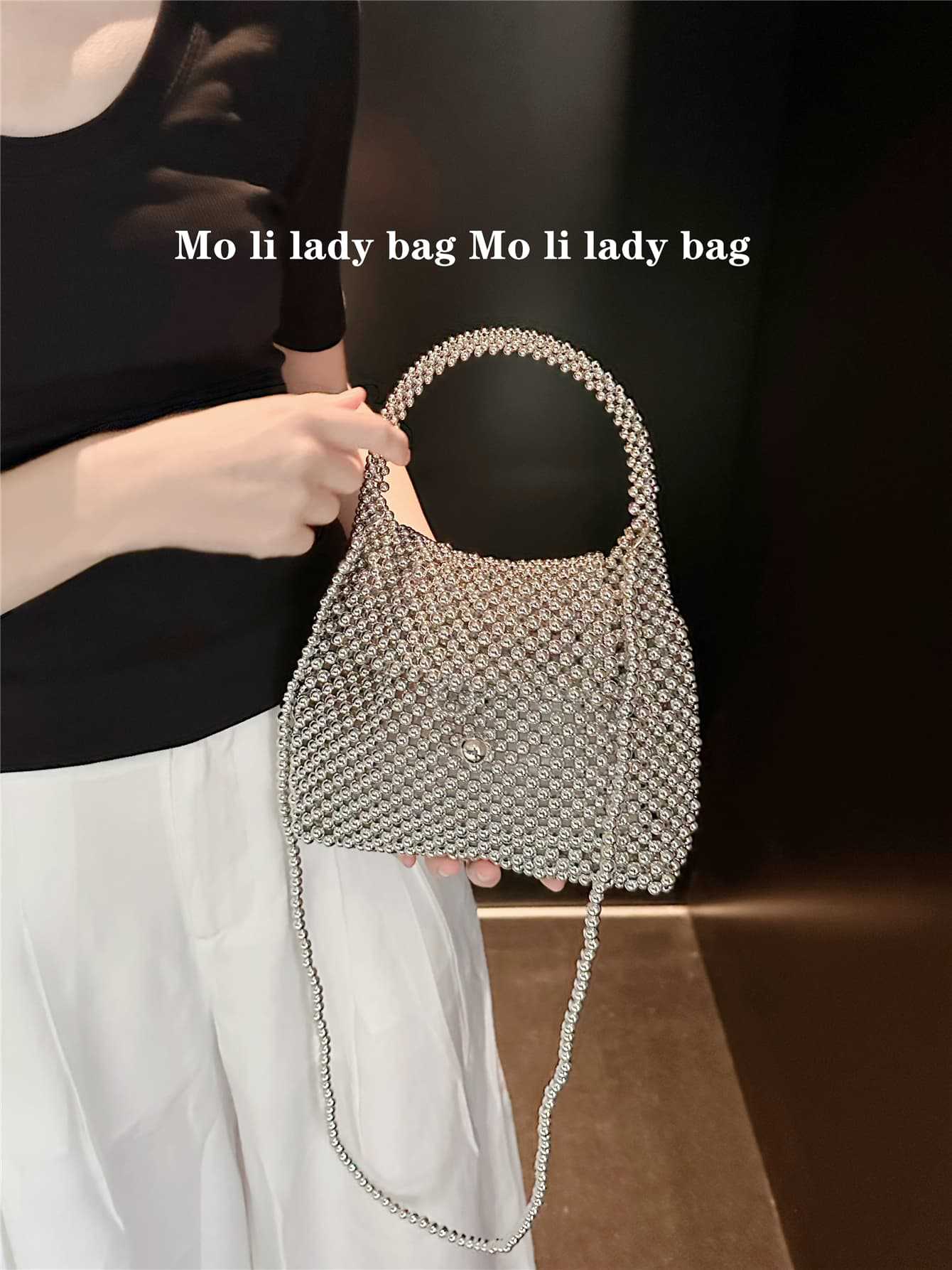 

Vintage Runway Metal Bead Bag - Electroplated Silver Handwoven Purse, Niche Luxury Crossbody with Artisan Craftsmanship