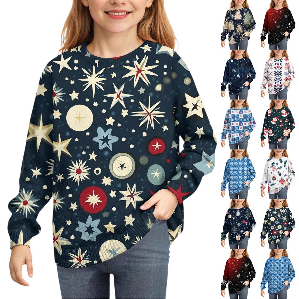 Christmas Day Sweatshirts For Children Boys And Girls Knit Sweater Cute Shirt Fall Crewneck Pullover Tops
