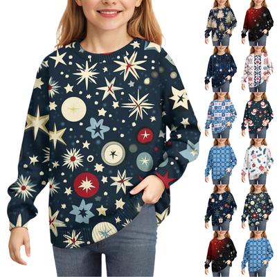 Weihnachtspullover für Kinder Jungen und Mädchen Strickpullover Niedliches Shirt Herbst Rundhals-Pullover Tops