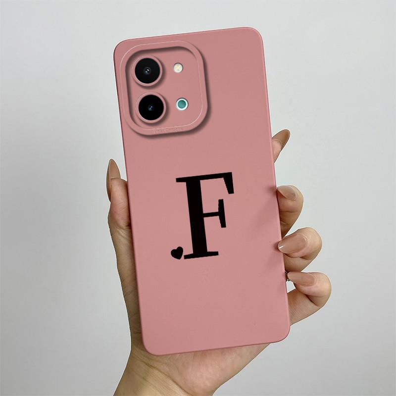 For vivo Y28 4G Case vivo Y28 4G Cover Cute Initial Letters Square Liquid Soft Silicone Phone Case Matte Shockproof Back Cover