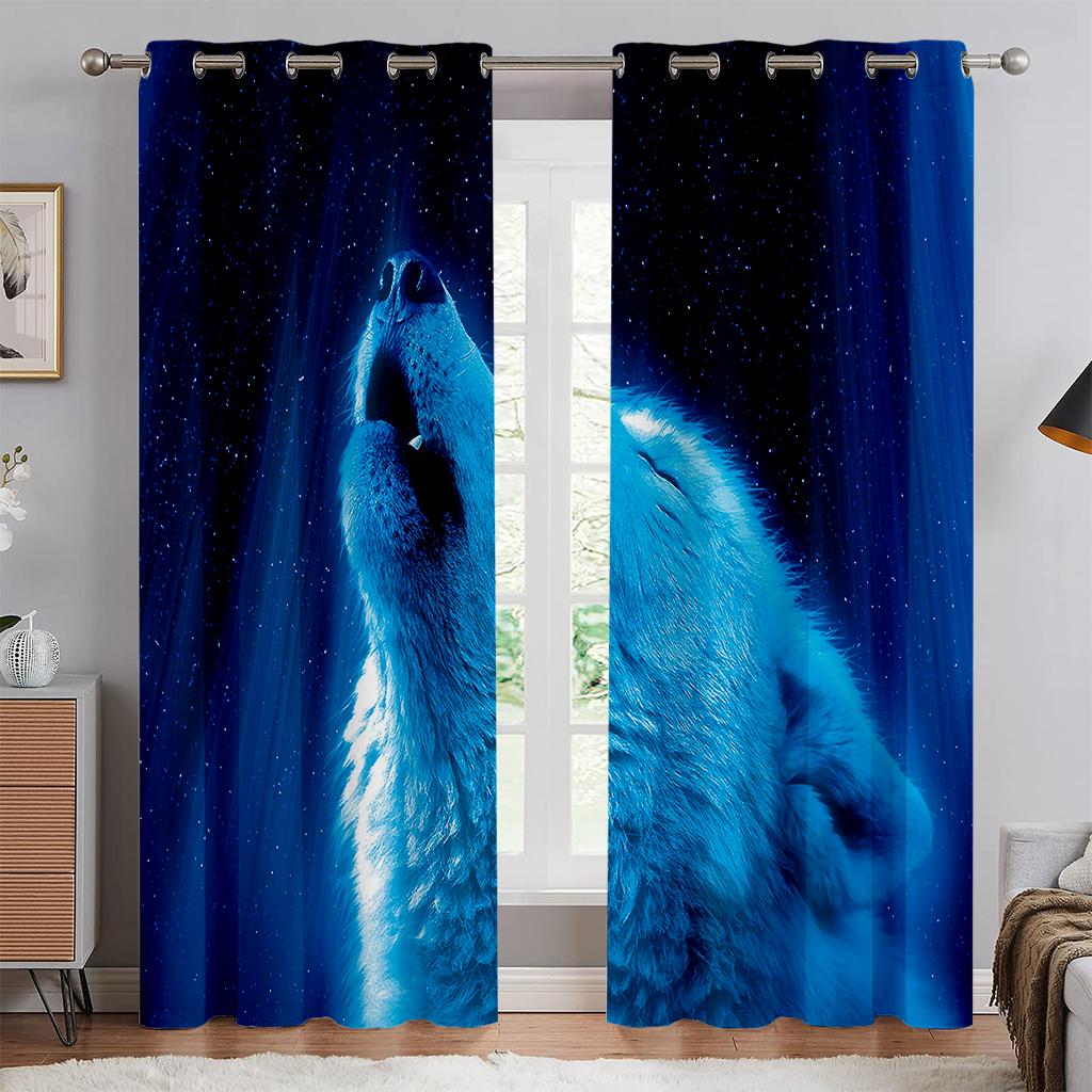 Starry Sky Water Fire Wolf Symmetrical 3d Printing Curtain Bedroom Living Room Study Kitchen Curtain Home Decoration 2PCS