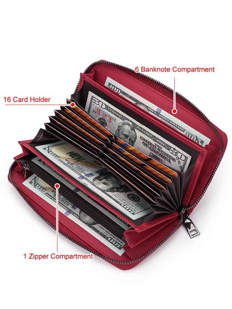 Humerpaul Ladies Wallet Leather Wallet RFID Anti-theft Swipe Wallet Zipper Large-capacity Wallet Multi-card Coin Purse