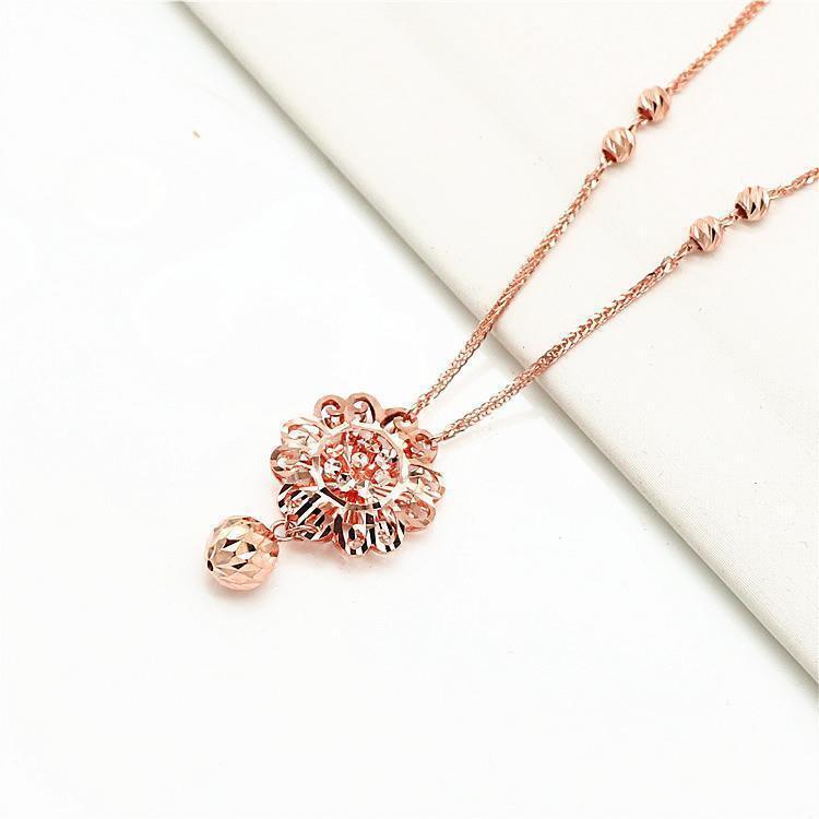 Purple Gold Chopin Hollow Flower Transfer Bead Necklace Simple Temperament Design Rose Gold Plated Chain