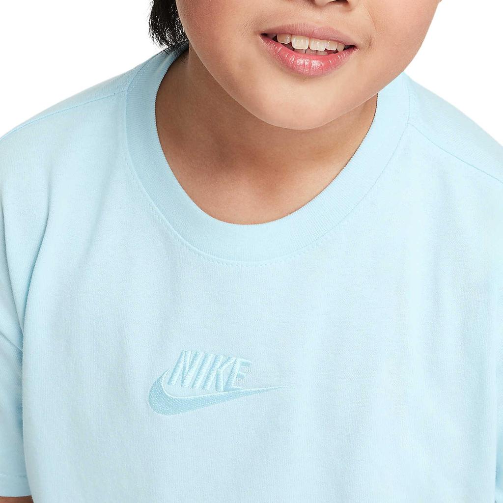 Nike Sportswear Solid Color Printed Logo Round Neck Short Sleeve Kids Tops Glacier-Blue FN9668-474
