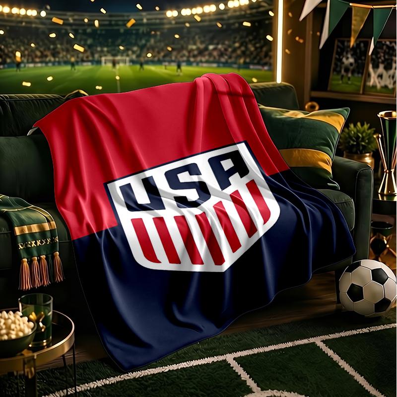 Usa Soccer Emblem Blanket Flannel Throw for Sofa, Indoor, Camping, Living Room, Office, Chair, And Bed Soft Birthday Gift