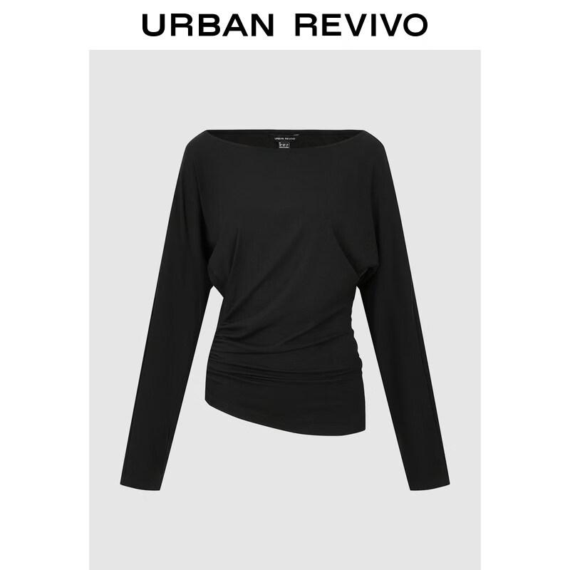 UR 2026 Women s Irregular Hem Pleated Boat Neck T-shirt S